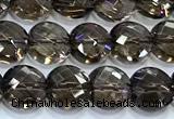 CCB1325 15 inches 6mm faceted coin smoky quartz beads