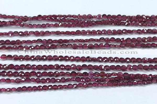 CCB1355 15 inches 2.5mm faceted coin red garnet beads