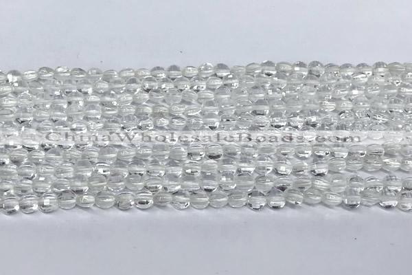 CCB1365 15 inches 4mm faceted coin white crystal beads