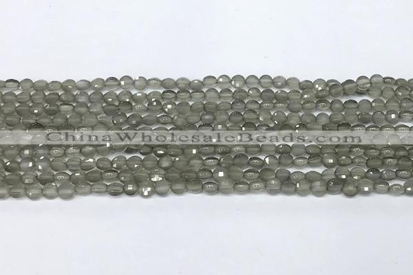 CCB1373 15 inches 4mm faceted coin grey moonstone beads