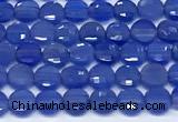 CCB1381 15 inches 4mm faceted coin blue agate beads