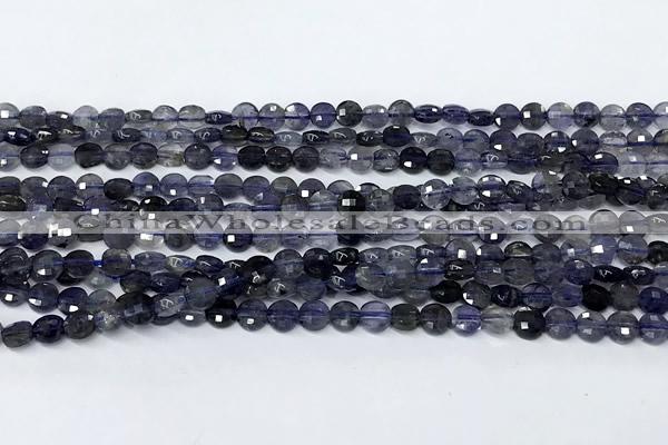 CCB1388 15 inches 4mm faceted coin iolite beads