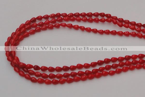 CCB139 15.5 inches 4*6mm teardrop red coral beads wholesale