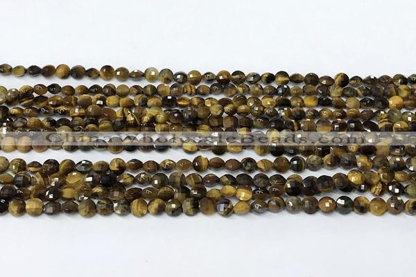 CCB1393 15 inches 4mm faceted coin yellow tiger eye beads