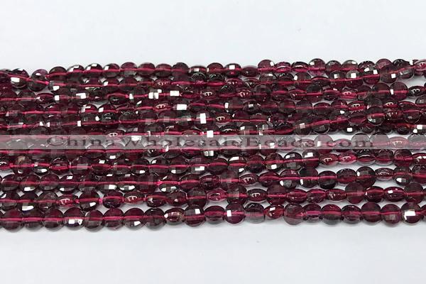 CCB1396 15 inches 4mm faceted coin red garnet beads