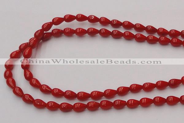 CCB140 15.5 inches 5*8mm teardrop red coral beads wholesale