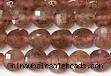 CCB1410 15 inches 6mm faceted coin strawberry quartz beads