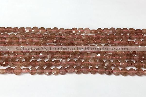 CCB1410 15 inches 6mm faceted coin strawberry quartz beads