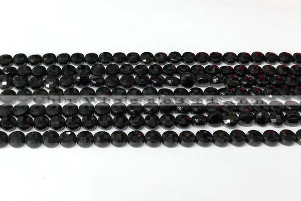 CCB1418 15 inches 6mm faceted coin black spinel beads