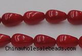 CCB143 15.5 inches 6*11mm teardrop red coral beads wholesale