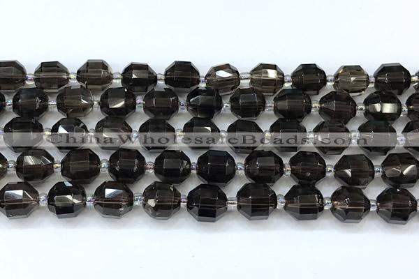 CCB1475 15 inches 9mm - 10mm faceted smoky quartz beads