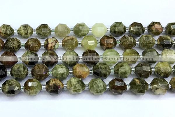 CCB1524 15 inches 9mm - 10mm faceted green garnet gemstone beads