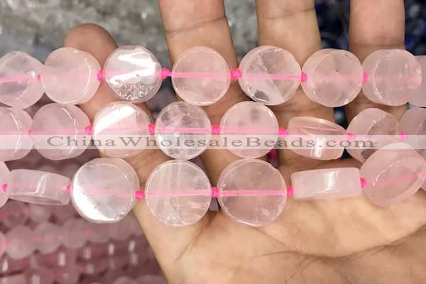 CCB502 15.5 inches 16mm coin rose quartz beads wholesale