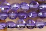 CCB531 15.5 inches 4mm faceted coin amethyst gemstone beads