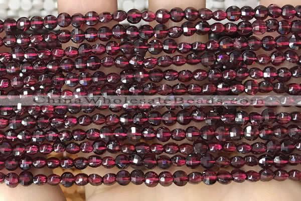 CCB538 15.5 inches 4mm faceted coin red garnet beads wholesale