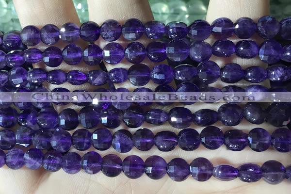 CCB601 15.5 inches 6mm faceted coin natural amethyst beads wholesale