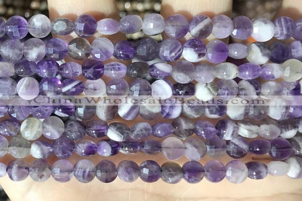 CCB602 15.5 inches 6mm faceted coin dogtooth amethyst  eads