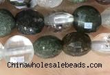 CCB604 15.5 inches 6mm faceted coin green phantom quartz beads