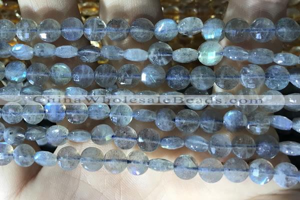 CCB607 15.5 inches 6mm faceted coin labradorite gemstone beads