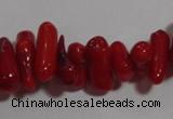 CCB61 15.5 inch 4*11mm irregular branch red coral chip beads