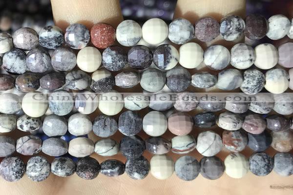 CCB626 15.5 inches 6mm faceted coin purple striped jasper beads