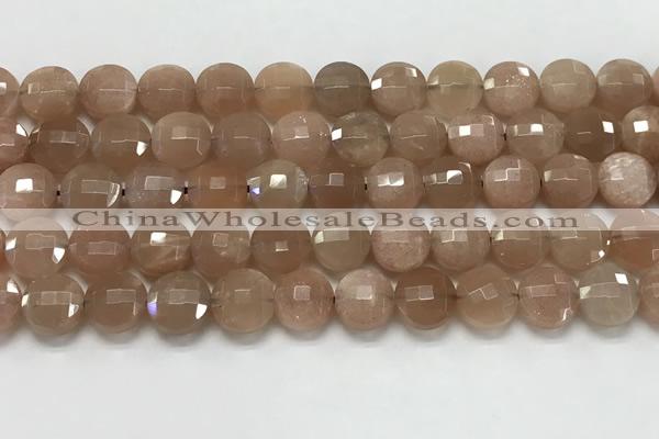 CCB683 15.5 inches 10mm faceted coin moonstone gemstone beads