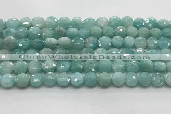 CCB721 15.5 inches 8mm faceted coin amazonite gemstone beads