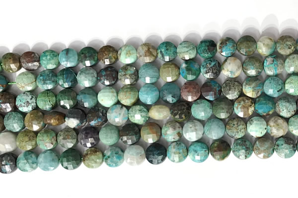CCB769 15.5 inches 8mm faceted coin chrysocolla gemstone beads