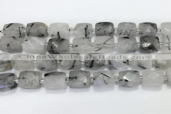 CCB887 11*15mm-12*16mm faceted cuboid black rutilated quartz beads wholesale