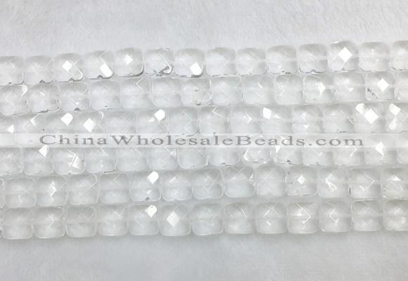 CCBS15 15 inches 12mm faceted square white crystal beads wholesale