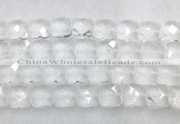 CCBS17 15 inches 16mm faceted square white crystal beads wholesale