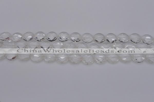 CCC503 15.5 inches 10mm faceted coin natural white crystal beads