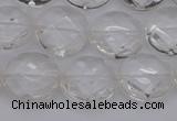 CCC504 15.5 inches 12mm faceted coin natural white crystal beads