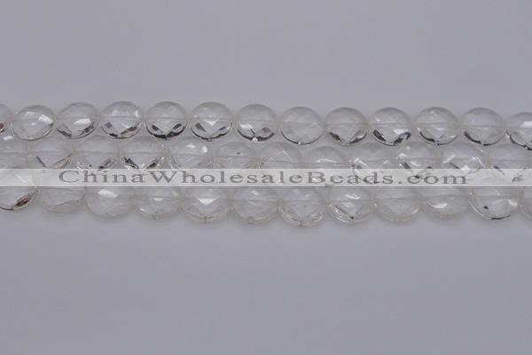 CCC505 15.5 inches 14mm faceted coin natural white crystal beads
