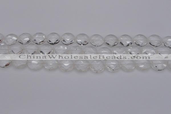 CCC505 15.5 inches 14mm faceted coin natural white crystal beads