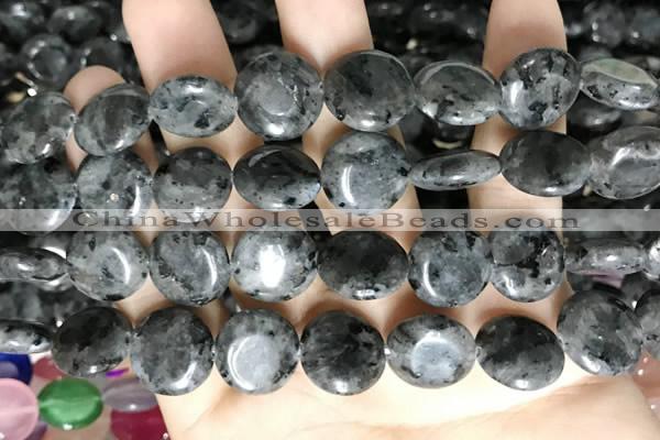 CCN5918 15 inches 15mm flat round black labradorite beads Wholesale