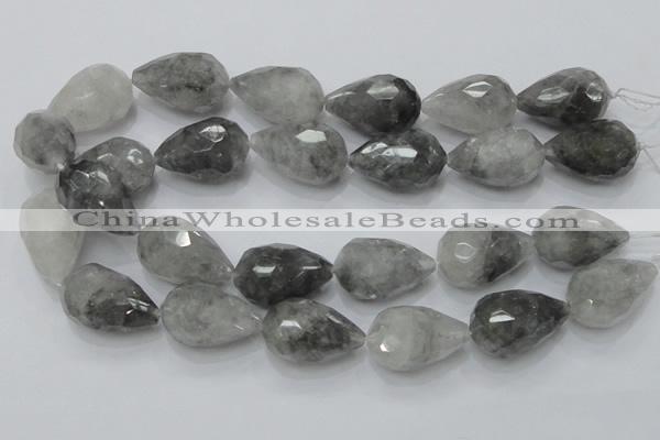 CCQ112 15.5 inches 20*30mm faceted teardrop cloudy quartz beads