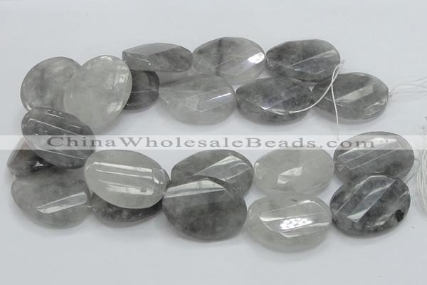CCQ168 15.5 inches 30*40mm twisted & faceted oval cloudy quartz beads
