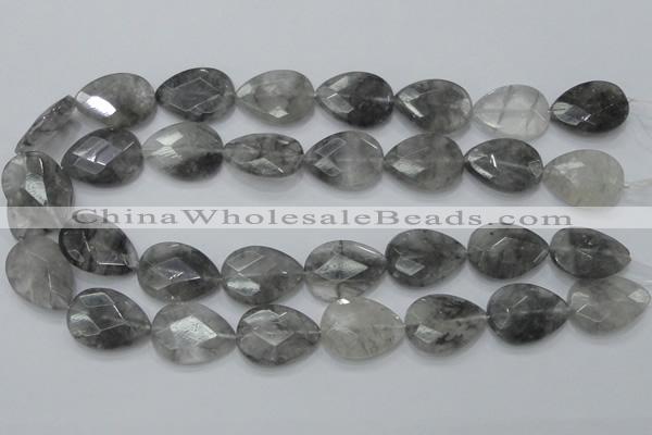 CCQ214 15.5 inches 18*25mm faceted flat teardrop cloudy quartz beads