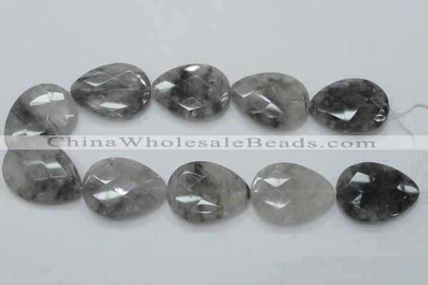 CCQ215 15.5 inches 30*40mm faceted flat teardrop cloudy quartz beads