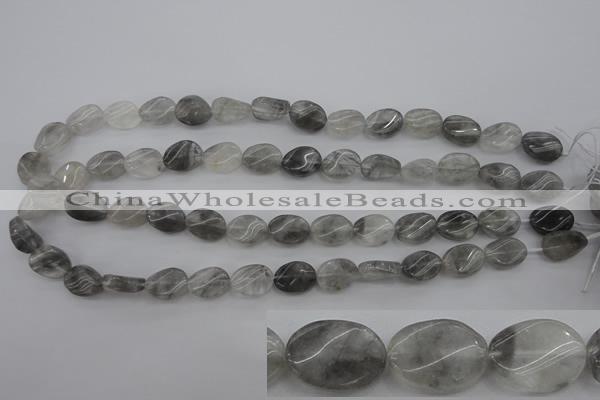 CCQ248 15.5 inches 10*14mm twisted oval cloudy quartz beads wholesale