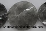 CCQ277 15.5 inches 40mm faceted & twisted coin cloudy quartz beads