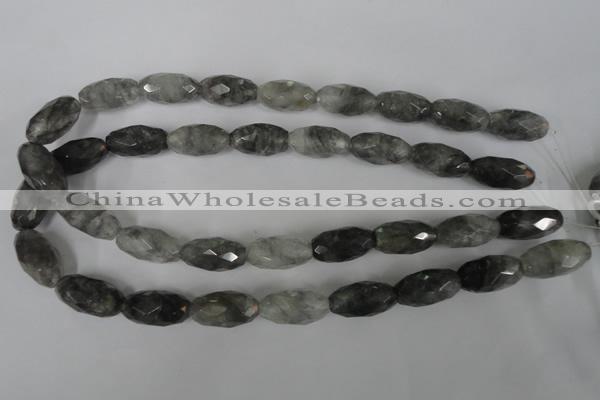 CCQ350 15.5 inches 12*22mm faceted rice cloudy quartz beads wholesale