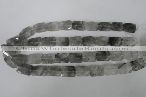 CCQ494 15*20mm twisted & faceted rectangle cloudy quartz beads