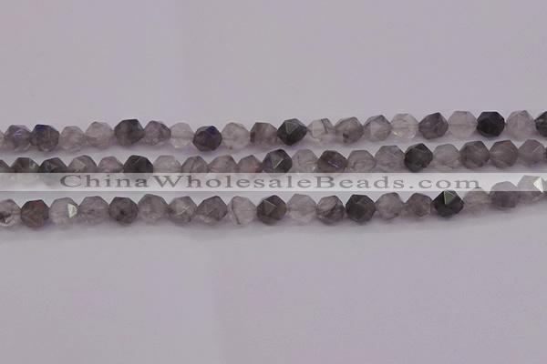 CCQ571 15.5 inches 6mm faceted nuggets cloudy quartz beads