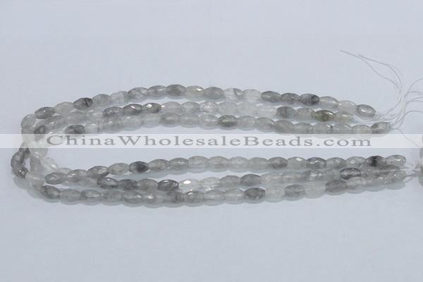 CCQ90 15.5 inches 6*10mm faceted rice cloudy quartz beads wholesale