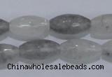 CCQ93 15.5 inches 10*20mm faceted rice cloudy quartz beads wholesale