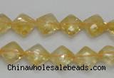 CCR16 15.5 inches 10*10mm faceted diamond natural citrine gemstone beads