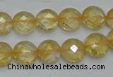 CCR19 15.5 inches 12mm faceted flat round natural citrine gemstone beads