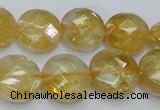 CCR20 15.5 inches 14mm faceted flat round natural citrine gemstone beads